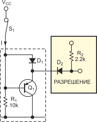 В схеме активной подтяжки резистор, рассеивающий большую мощность, заменен насыщенным транзистором.
