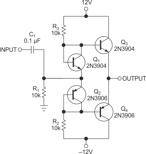 Current-mirror transistors replace the diodes in Figure 1.