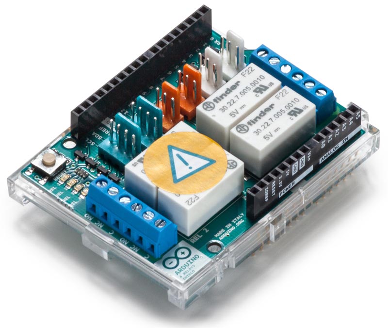 The Arduino 4 Relays Shield is an example of a peripheral card that can handle industrial interfaces.