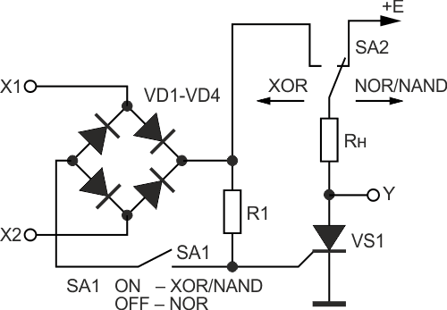 Универсальный тиристорный логический элемент NOR/XOR/NAND.