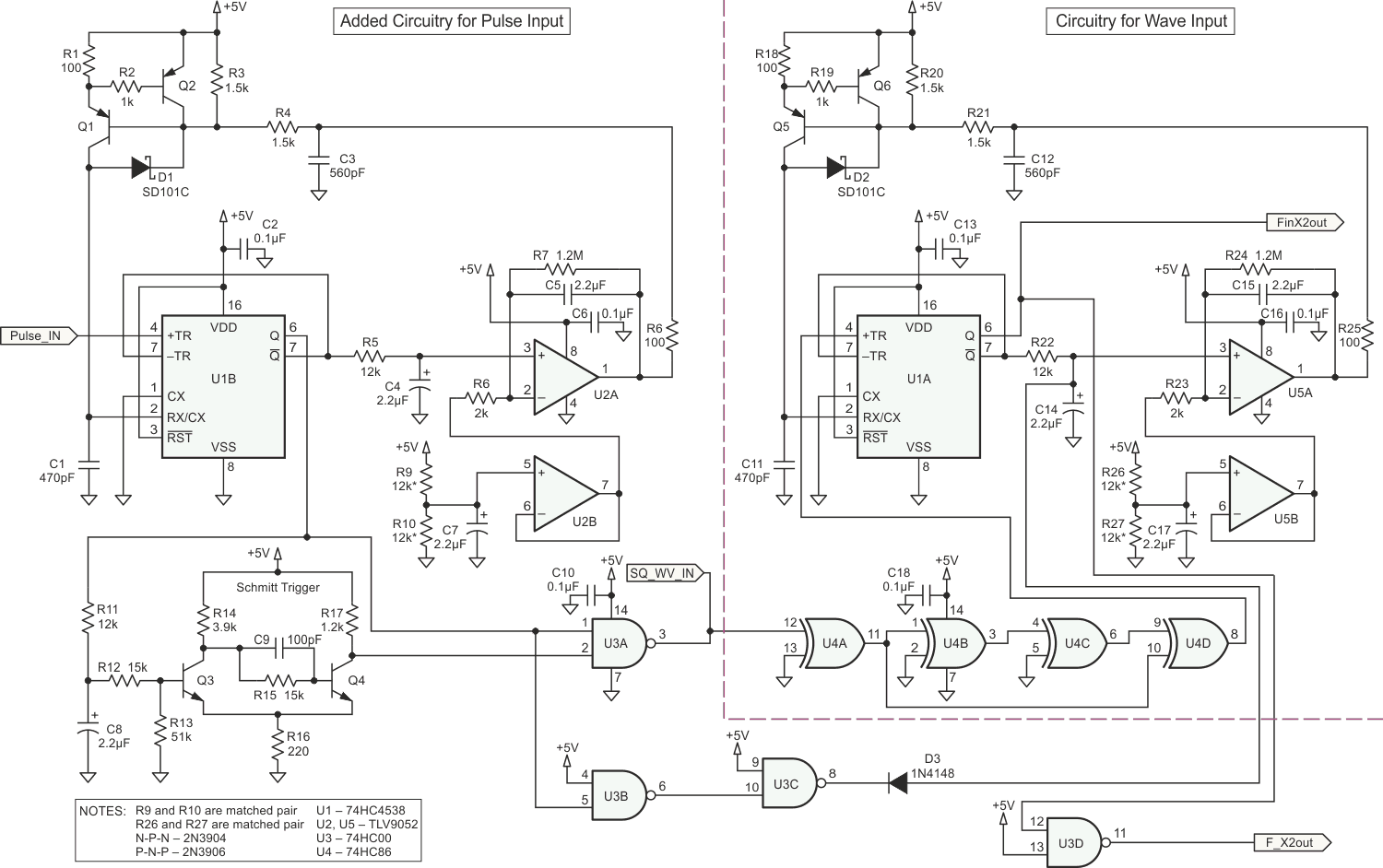 The frequency doubler circuit with a 50 percent duty cycle.