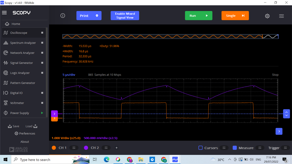 Waveforms of VRB and VOUT, and measurements for VOUT.