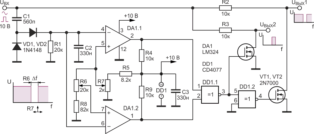 Квазифильтр клапанного типа с регулируемой шириной полосы пропускания/заграждения и положения этой полосы по оси частот.
