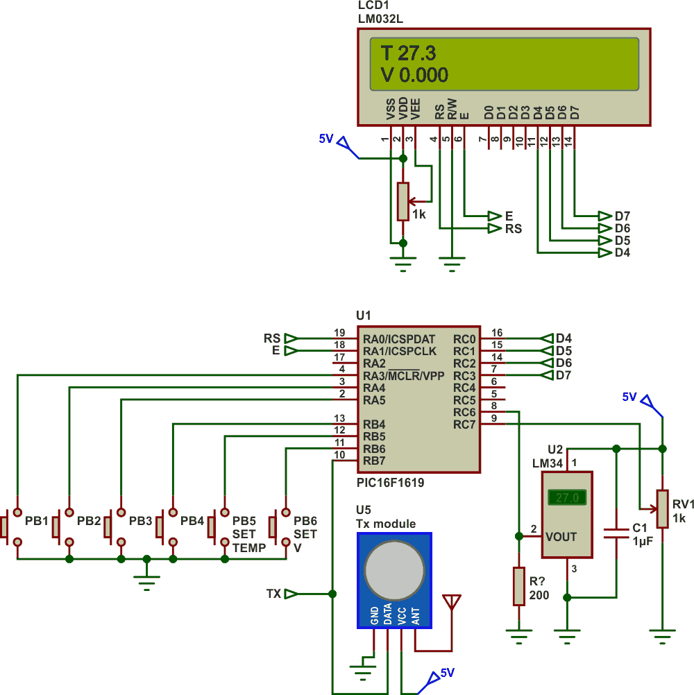 Shown is the circuit for the relay transmitter based on the microcontroller PIC16F1619.