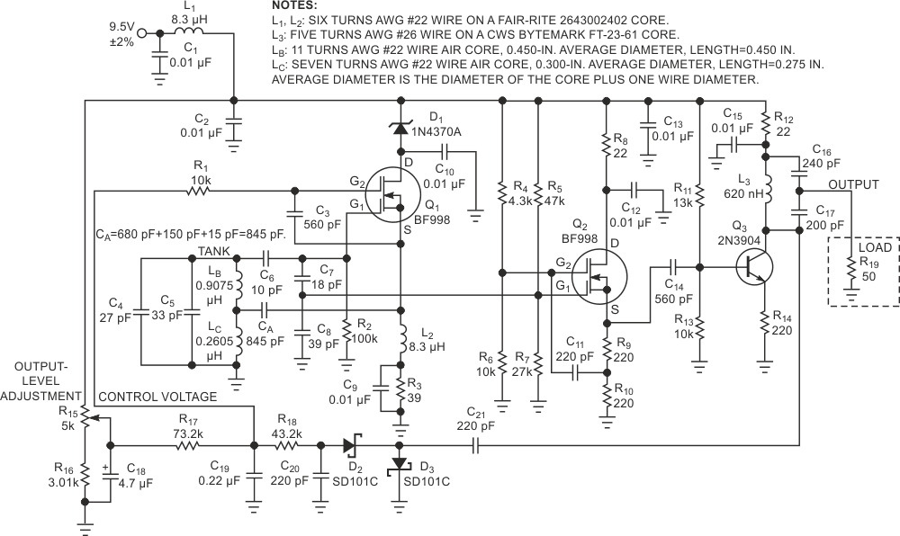 This buffered-output, 18-MHz oscillator features a resonant circuit that doesn't rely on mutual coupling for operation.