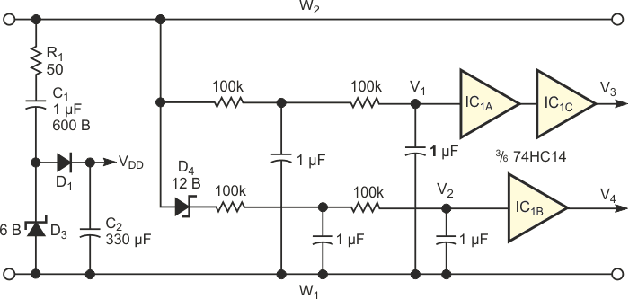 Эта схема управления использует импульсы постоянного тока, поступающие от схемы на Рисунке 1, для управления симисторами в схеме на Рисунке 3.