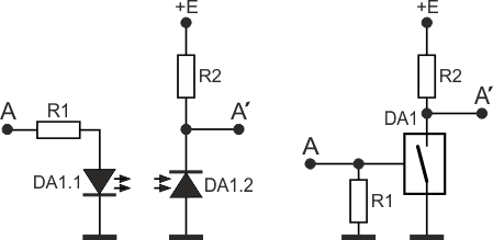 Оптоэлектронный и ключевой аналоги вентиля NOT (Паули X).