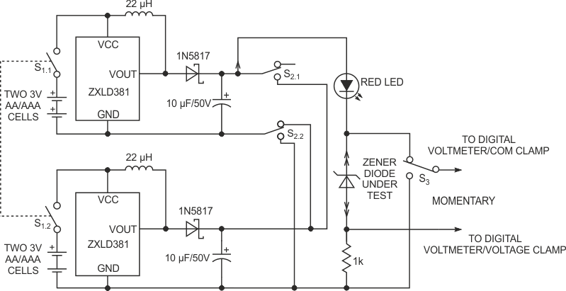 Two LED drivers operating in series or parallel let you boost zener voltage or current.