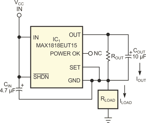 This high-side constant-current source delivers load current of 2.5 V divided by the output resistance, provided that you choose the output resistance to ensure that the voltage between the regulator's input and ground terminals is at least 2.5 V.