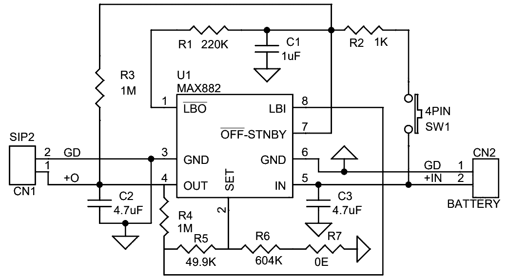 Deep discharge protector for 3.6 V Li-Ion battery schematic.