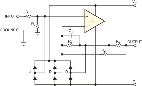 The conventional way to provide overvoltage protection is to add series resistors with the output node along with the clamping diodes to power-supply rails or other threshold voltages.