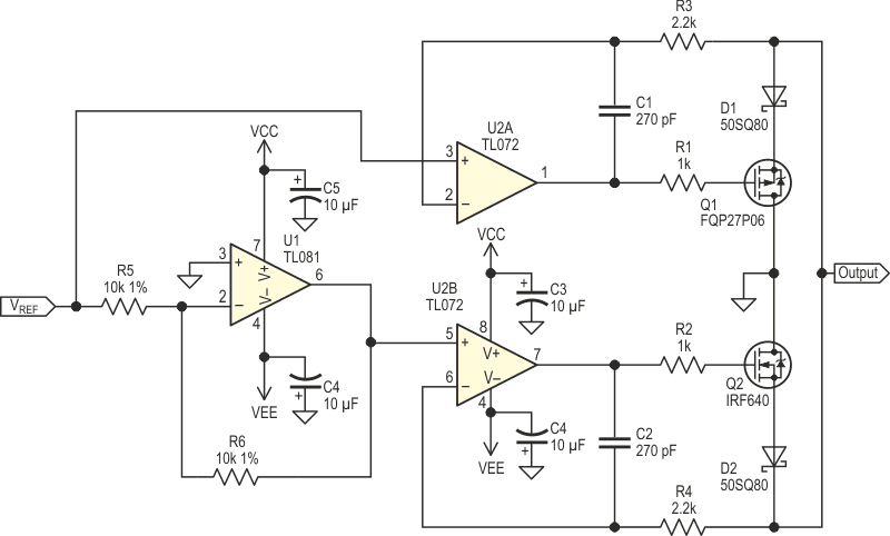 Schematic for a symmetrical shunt voltage limiter.