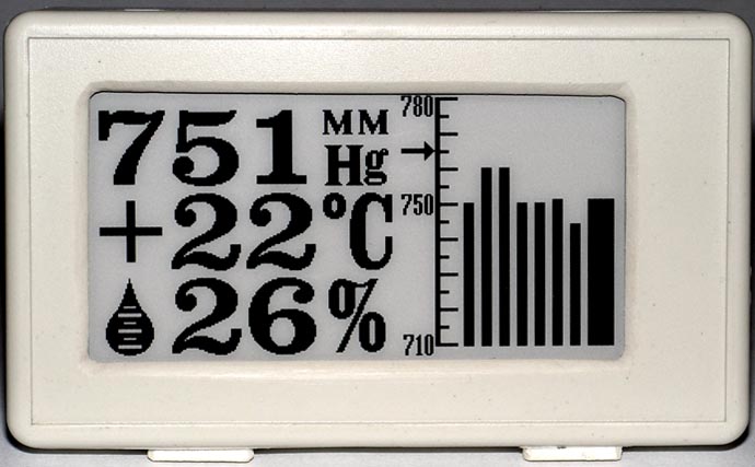 Барометр-термометр-гигрометр E-ink дисплеем гистограммой давления за