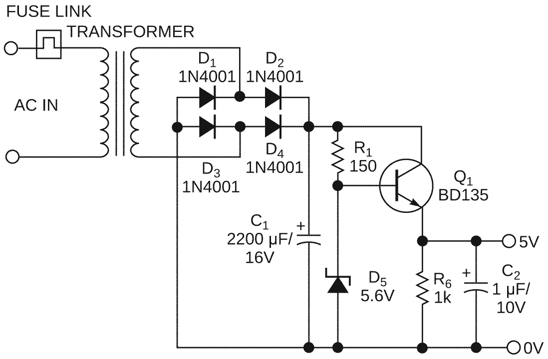 This simple plug-in power supply is effective but has no current limiting.