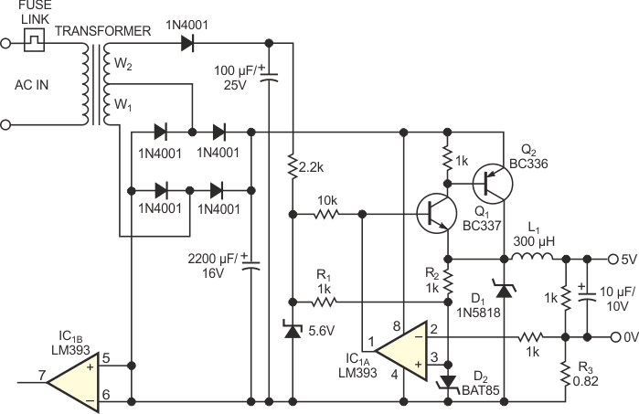 The addition of a few components protects Figure 1's circuit against overcurrent conditions.