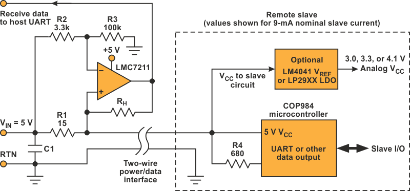 Two wires carry power data