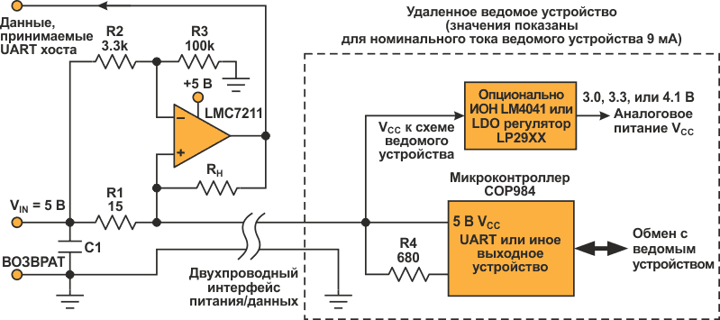 Работа этой схемы Работа этой схемы восстановления основана на модуляции тока от удаленного устройства обратно к хосту. Здесь один компаратор измеряет величину тока, проходящего через токоизмерительный резистор.основана на модуляции тока от удаленного устройства обратно к хосту. Здесь один компаратор измеряет величину тока, проходящего через токоизмерительный резистор.