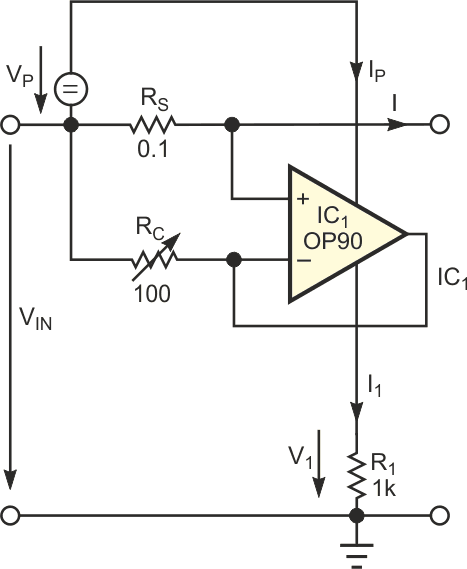 This circuit uses the negative-supply current of the op amp to measure the high-side supply current.