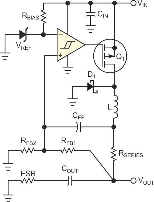 An added series resistor makes this circuit's switching frequency more predictable.