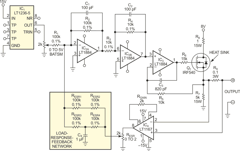 Battery simulator has variable ESR response