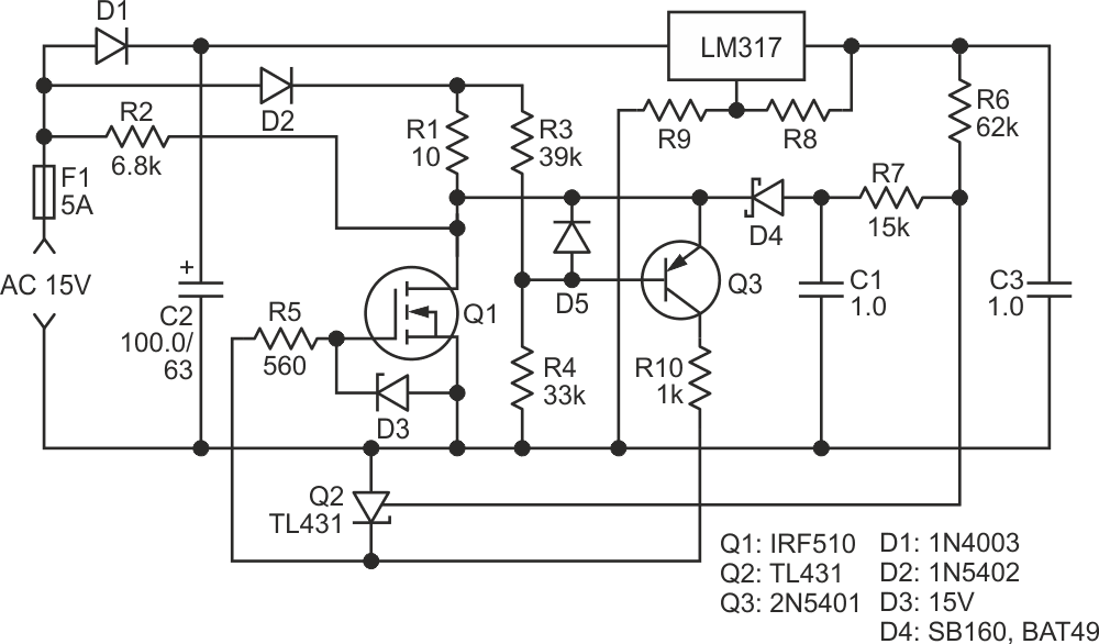 Принципиальная схема использования MOSFET в качестве термостатического нагревателя.