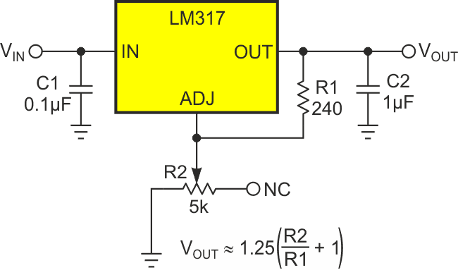 The typical regulator datasheet adjustment circuit.