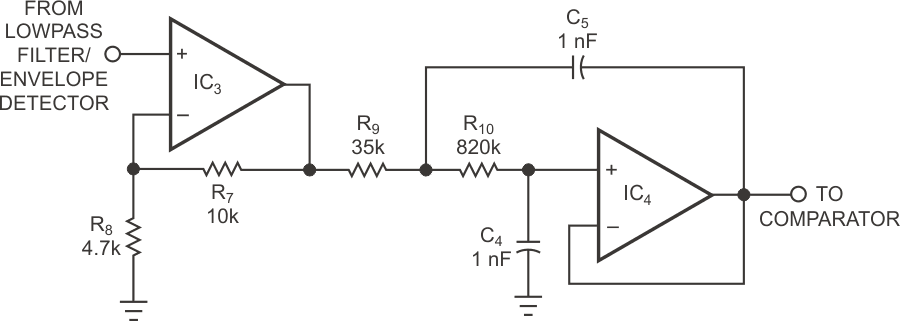 A second-order lowpass filter removes ripple from the envelope detector's output.