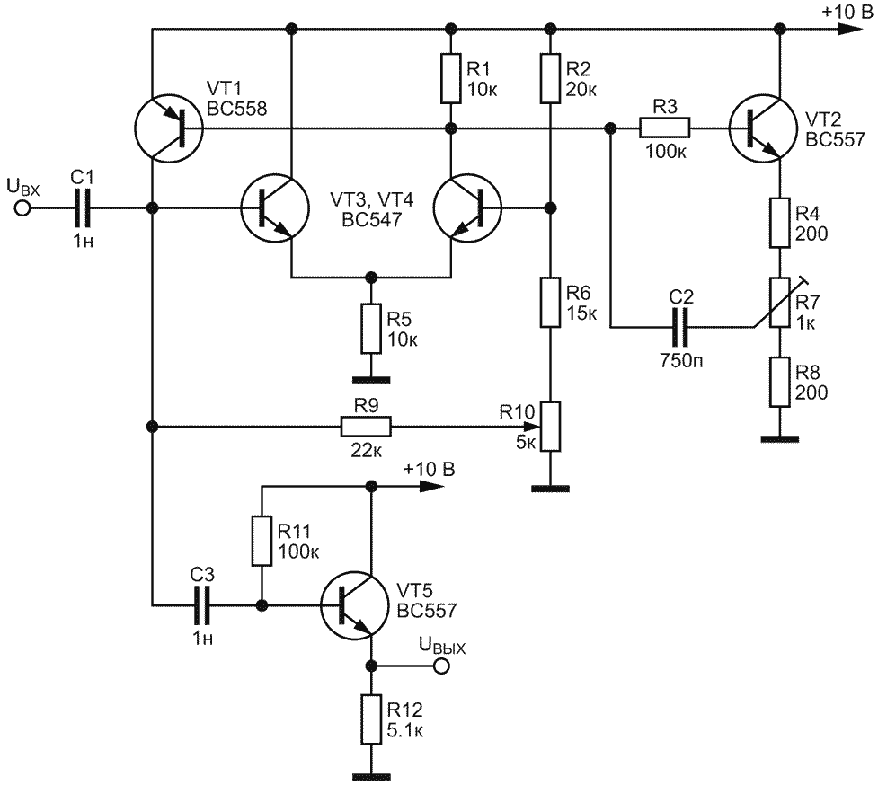 Гираторный фильтр с перестройкой резонансной частоты электронным аналогом конденсатора переменной емкости на основе повторителя напряжения.