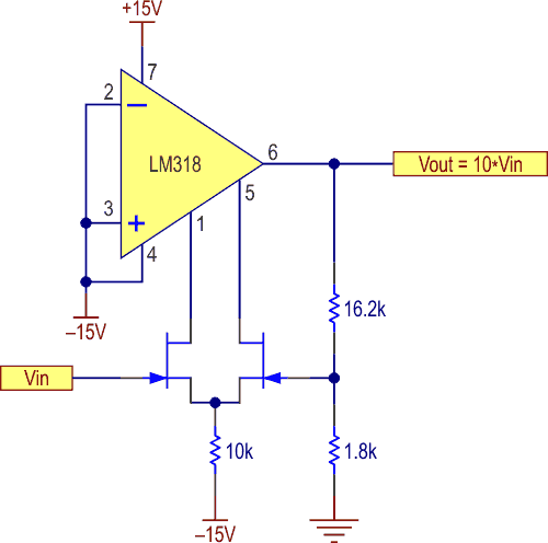 My favorite design idea drawn from memory. The cleverness of using the LM318 for all the backend circuitry along with a user selectable input stage just had universal appeal for me and others as it was used many more times in the coming years.