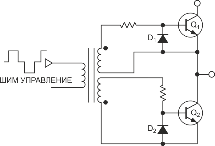 Медленные диоды можно использовать для формирования мертвого времени в полумостовой конфигурации.