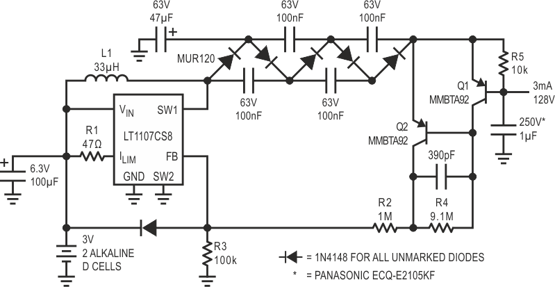 Automatic shutdown reduces battery current to 350 µA.