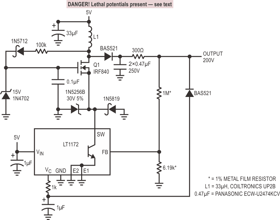 5 V to 200 V output converter for APD bias