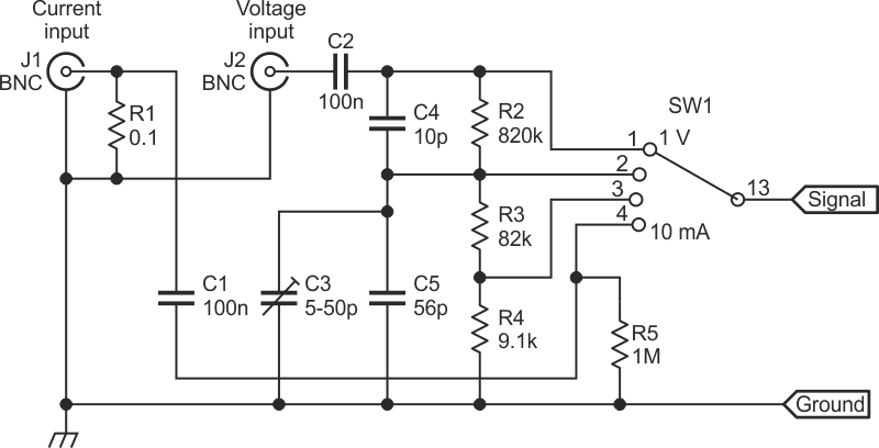 Input attenuator and current-mode switch.