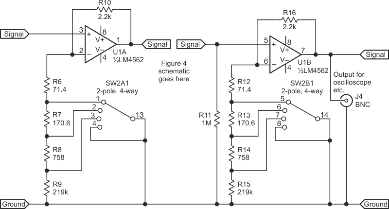 First and second amplifiers and range switch.