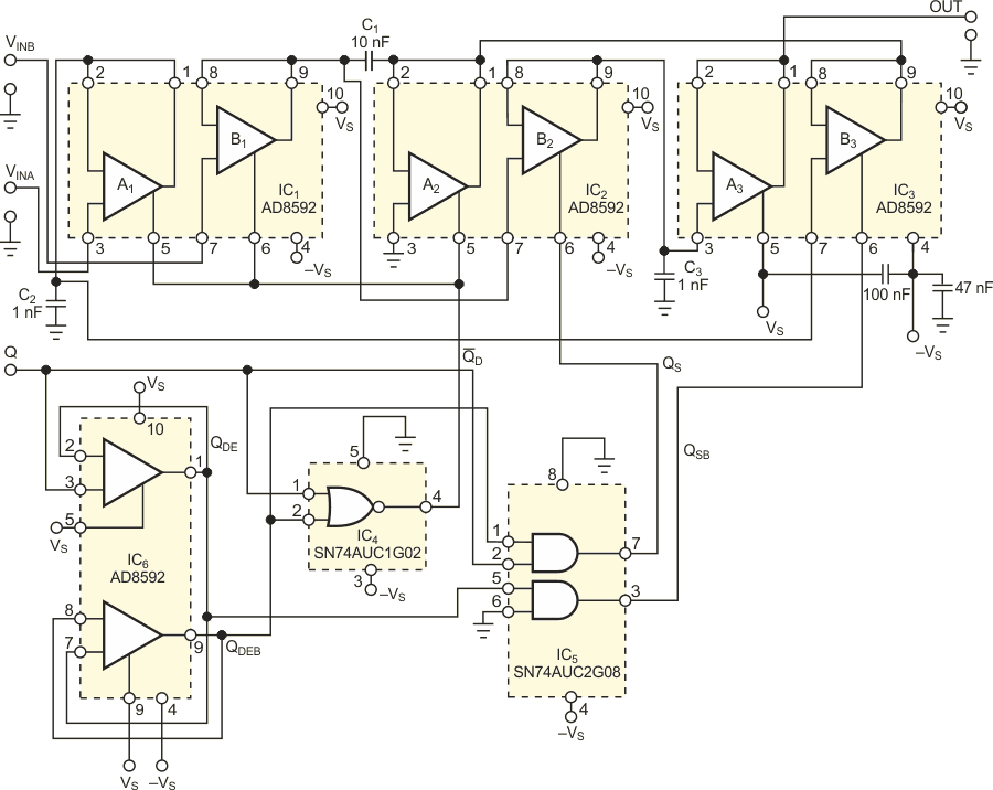 Dual-input sample-and-hold amplifier uses no external resistors