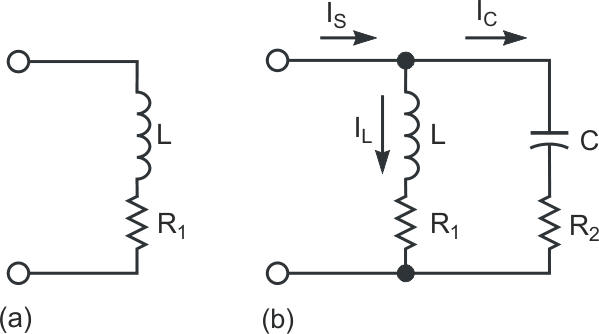 A first-approximation model of a loudspeaker is an inductance and a resistor in series (a); the addition of a series RC network (b) makes the speaker look purely resistive to the driving source.