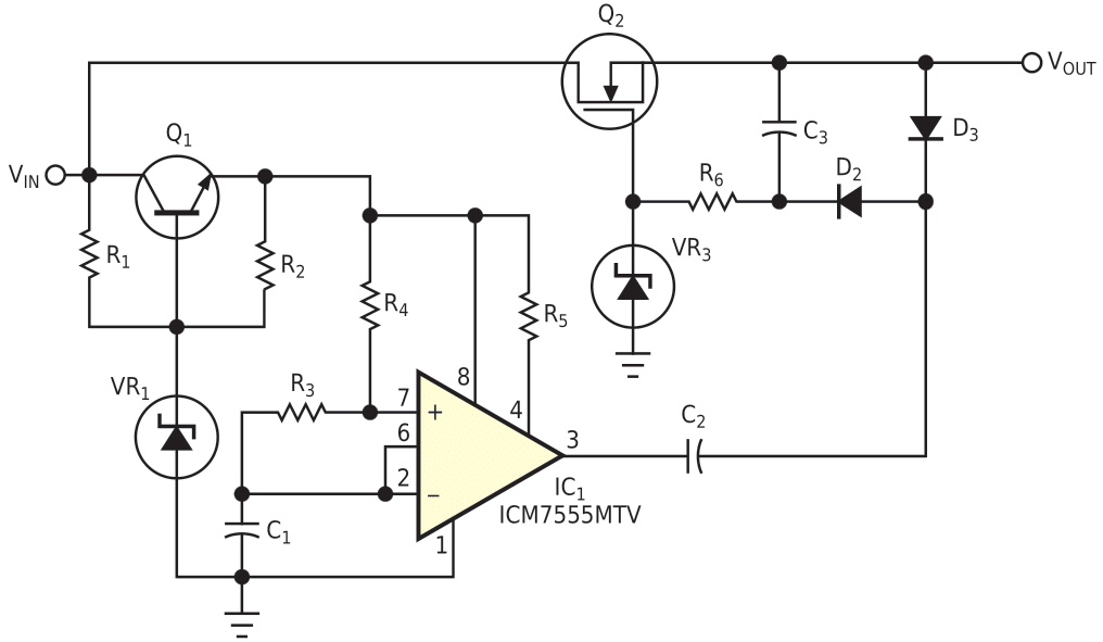 This circuit clamps transient voltages and dissipates minimal power.