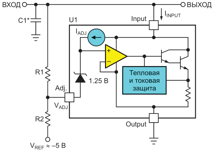 Трехвыводной стабилизатор (например, LM317) в конфигурации (положительного) шунтового регулятора.