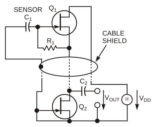 The second JFET, Q2, in this circuit replaces R2 in the circuit of Figure 1.