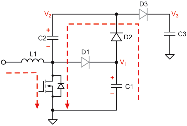 Simplified charge pump in a boost circuit.