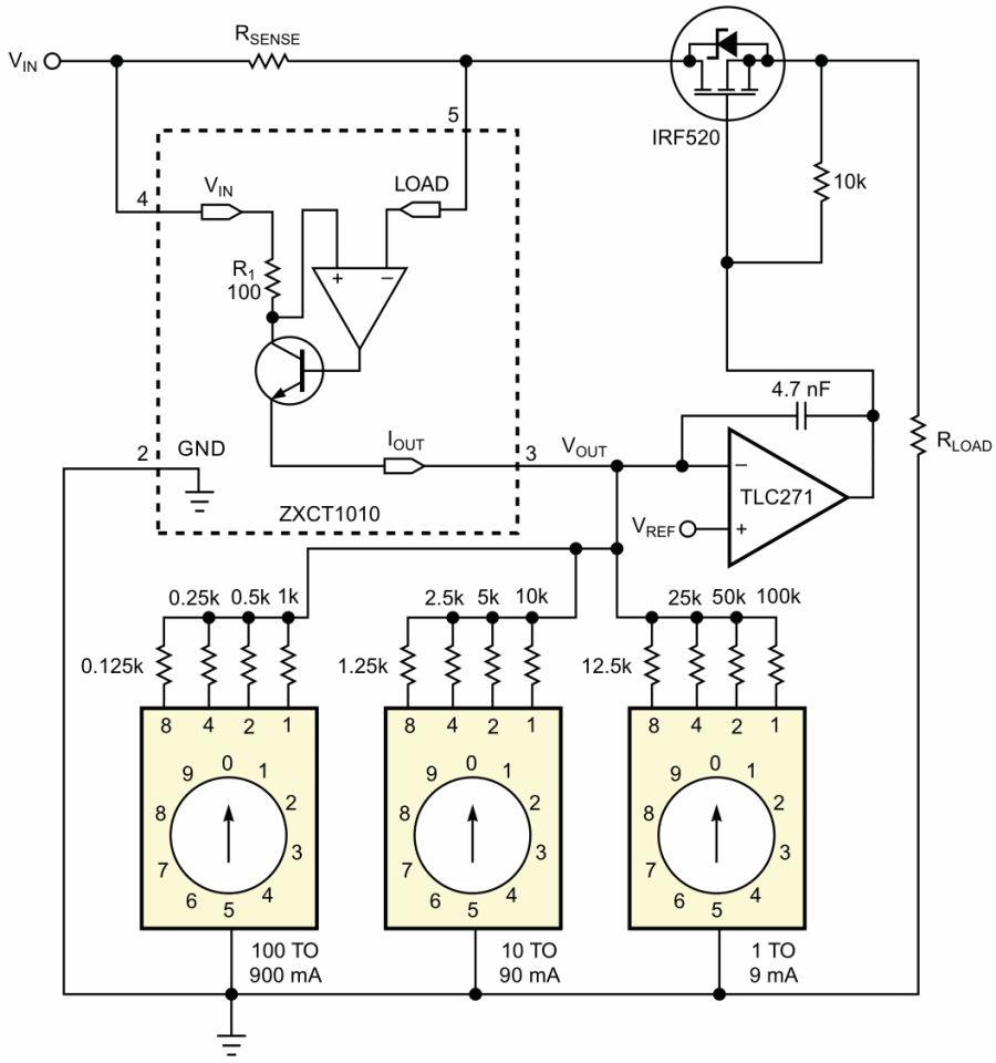 Passing current through a MOSFET and regulating it with a current-sense monitor bypasses the BCD switches, letting you increase load current.