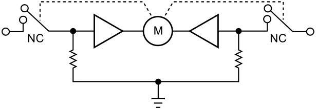This circuit interrupts the connection to the driving circuit of one input and sets the input to low using a pulldown resistor.