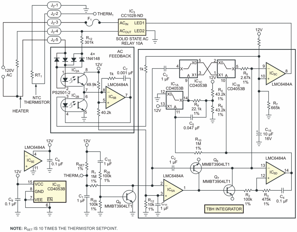 For safety, this version of a TBH heater controller features full isolation of the ac-line and control circuits.