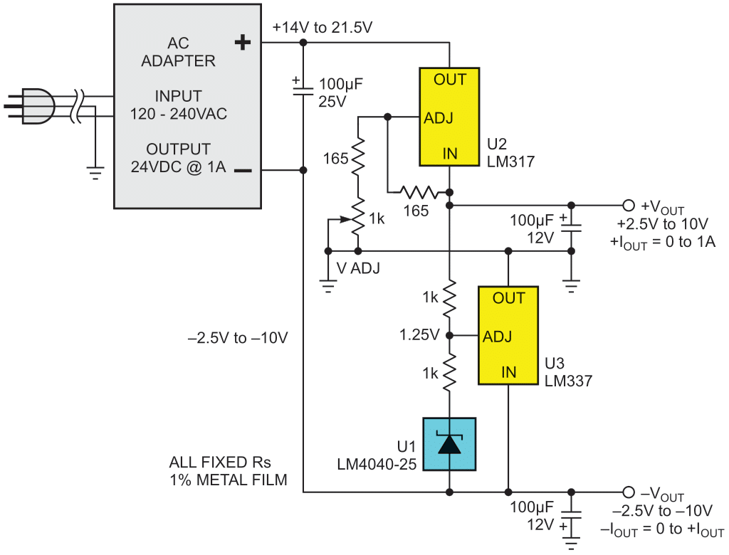 3-leg regulator in shunt mode makes variable power supply symmetrical