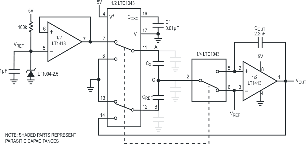 Bridge measures small capacitance presence large