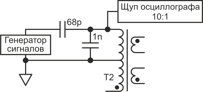 Измерение индуктивности трансформатора с помощью осциллографа и генератора прямоугольных импульсов.