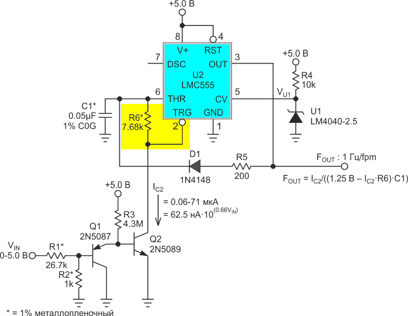 Добавление одного резистора (R6) и корректировка номинала другого (R1) сгладили неровности аналоговой линеаризации схемы на Рисунке 3.