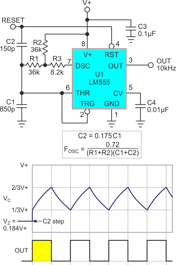 C2 charge injection first-pulse fix modified for bipolar 555 square wave generation.