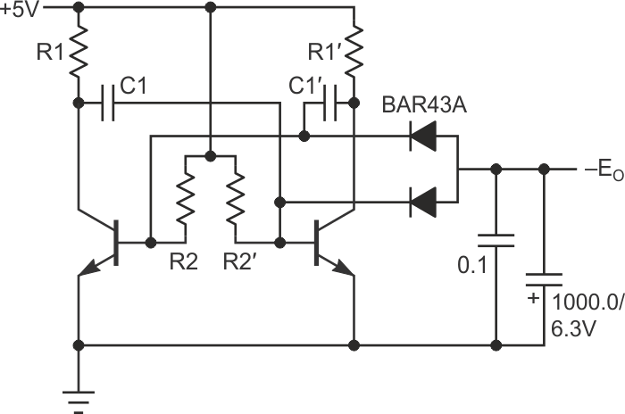 Simple local low-noise voltage converter that can be used when a simple negative supply of low voltage is required.