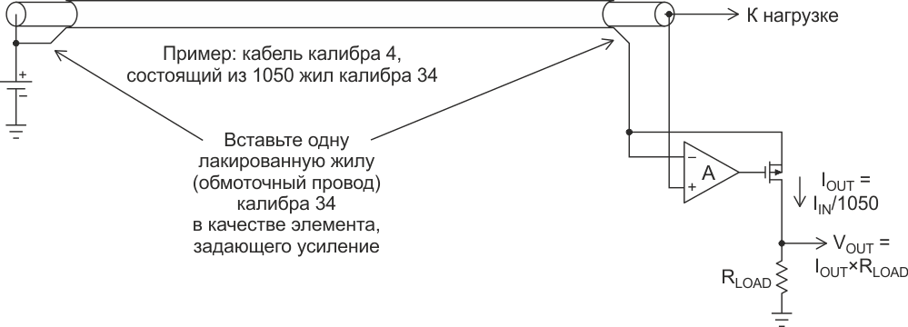 Термокомпенсированное измерение большого тока с использованием «пропорционального» кабеля.